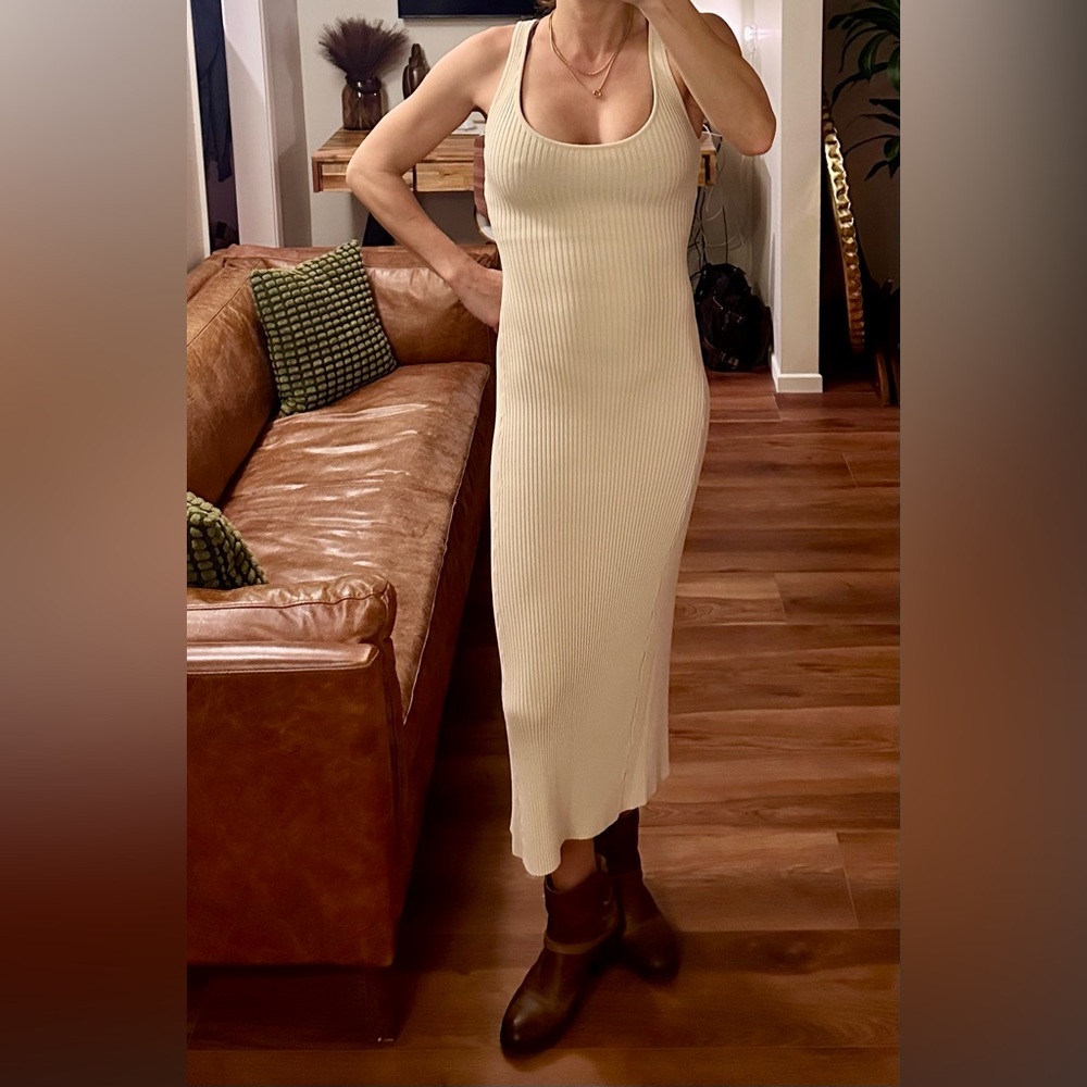 Vici Cream Ribbed Midi Dress